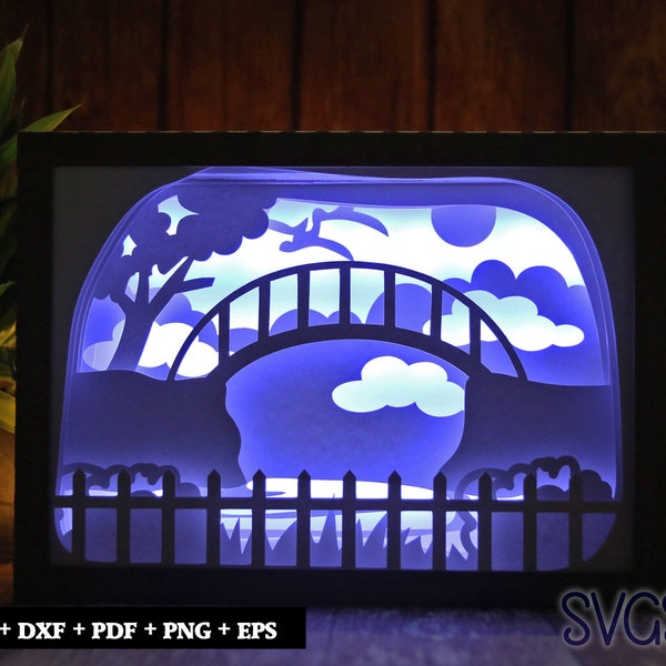 Old Wooden Bridge in the Forest Paper Cut Light Box Template, 3D 5x7 Shadow Box SVG, Cricut, Silhouette DIY Old Wooden Bridge in the Forest Paper Cut Light Box Template, 3D 5x7 Shadow Box SVG, Cricut, Silhouette DIY