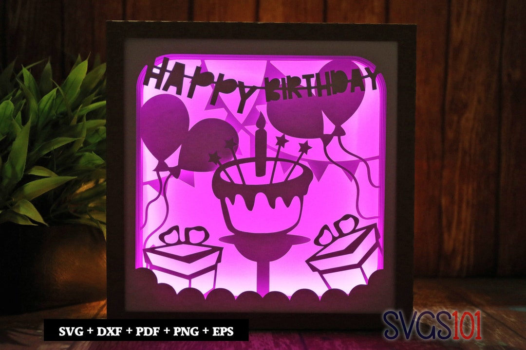 Happy Birthday With Cake Light Box Template SVG Shadow Box Etsy