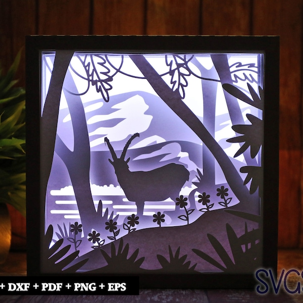 Capricorn Animal Paper Cut Light Box Template, 3D 8x8, 12x12, 9x9 Square Shadow Box SVG, Cricut, Silhouette DIY Capricorn Animal Paper Cut Light Box Template, 3D 8x8, 12x12, 9x9 Square Shadow Box SVG, Cricut, Silhouette DIY