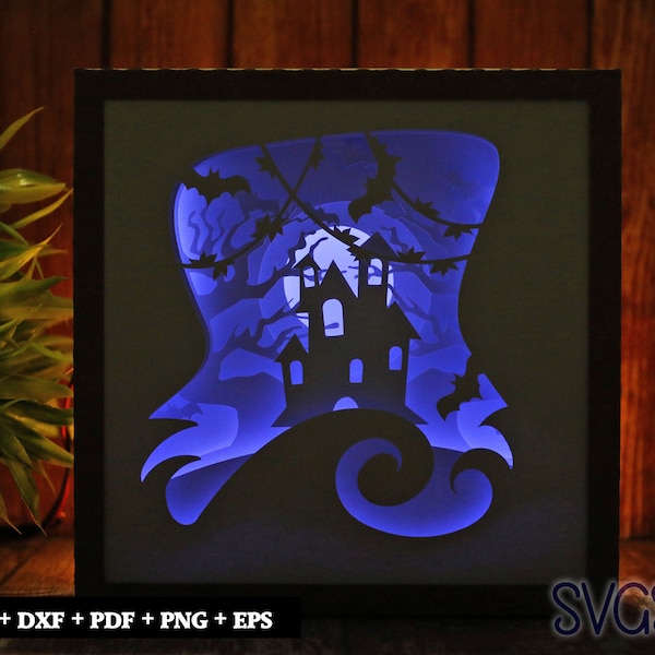 Haunted Ghost House Paper Cut Light Box Template, 3D 8x8, 12x12, 9x9 Square Shadow Box SVG, Cricut, Silhouette DIY Haunted Ghost House Paper Cut Light Box Template, 3D 8x8, 12x12, 9x9 Square Shadow Box SVG, Cricut, Silhouette DIY
