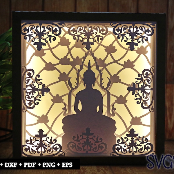 Buddha Meditation Paper Cut Light Box Template, 3D 8x8, 12x12, 9x9 Square Shadow Box SVG, Cricut, Silhouette DIY Buddha Meditation Paper Cut Light Box Template, 3D 8x8, 12x12, 9x9 Square Shadow Box SVG, Cricut, Silhouette DIY