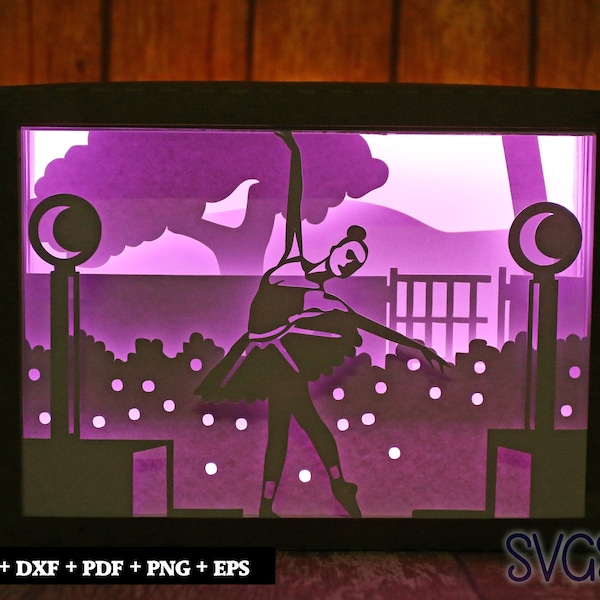 Girl Doing Ballet Paper Cut Light Box Template, 3D 5x7 Shadow Box SVG, Cricut, Silhouette DIY