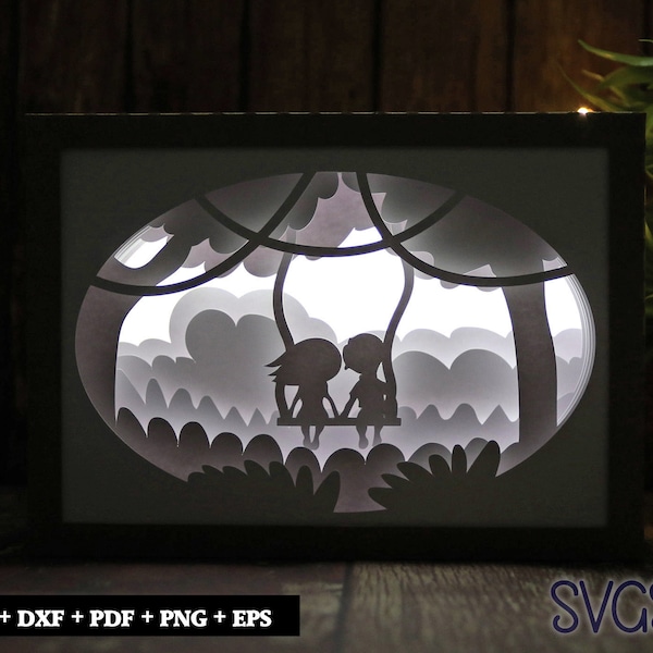 Couple on Tree Swing Paper Cut Light Box Template, 3D 5x7 Shadow Box SVG, Cricut, Silhouette DIY Couple on Tree Swing Paper Cut Light Box Template, 3D 5x7 Shadow Box SVG, Cricut, Silhouette DIY