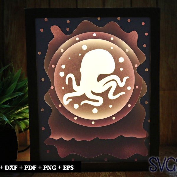 Octopus in Circle Paper Cut Light Box Template, 3D 8x10 Shadow Box SVG, Cricut, Silhouette DIY Octopus in Circle Paper Cut Light Box Template, 3D 8x10 Shadow Box SVG, Cricut, Silhouette DIY