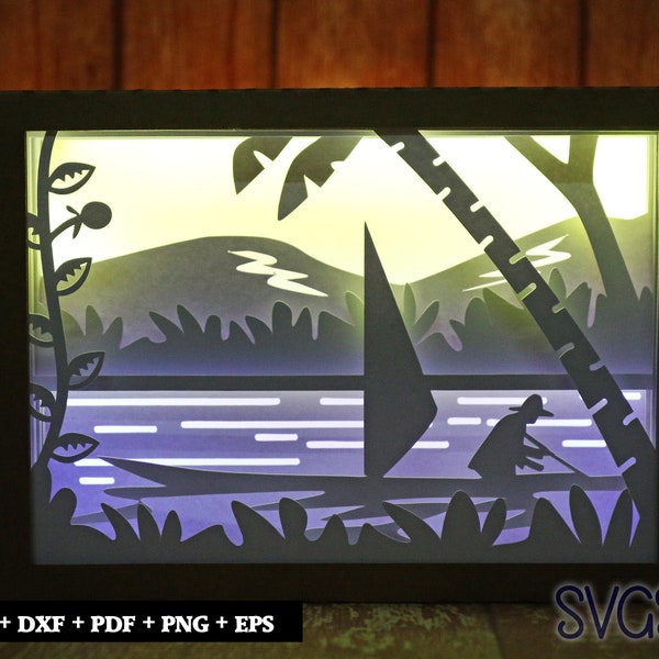 Fisherman in his Boat Paper Cut Light Box Template, 3D 5x7 Shadow Box SVG, Cricut, Silhouette DIY Fisherman in his Boat Paper Cut Light Box Template, 3D 5x7 Shadow Box SVG, Cricut, Silhouette DIY
