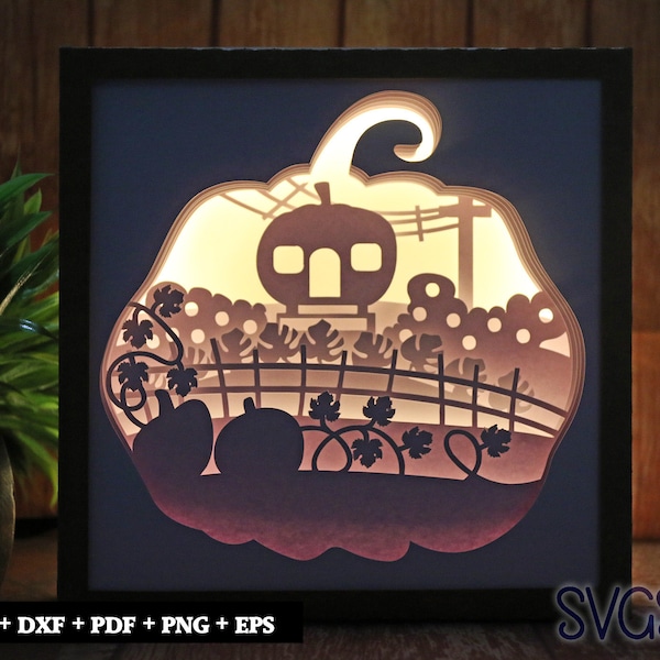 Pumpkin Silhoutte Paper Cut Light Box Template, 3D 8x8, 12x12, 9x9 Square Shadow Box SVG, Cricut, Silhouette DIY Pumpkin Silhoutte Paper Cut Light Box Template, 3D 8x8, 12x12, 9x9 Square Shadow Box SVG, Cricut, Silhouette DIY