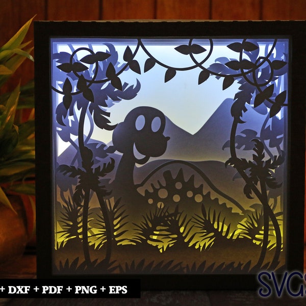 Cute Dino Paper Cut Light Box Template, 3D 8x8, 12x12, 9x9 Square Shadow Box SVG, Cricut, Silhouette DIY Cute Dino Paper Cut Light Box Template, 3D 8x8, 12x12, 9x9 Square Shadow Box SVG, Cricut, Silhouette DIY