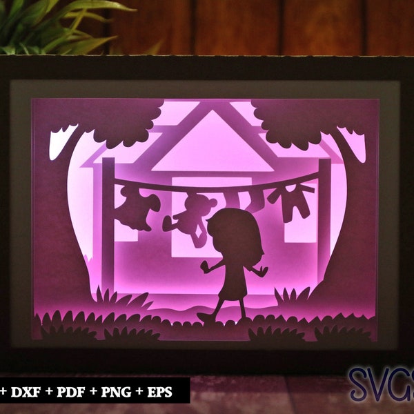 Girl Drying Clothes Paper Cut Light Box Template, 3D 5x7 Shadow Box SVG, Cricut, Silhouette DIY Girl Drying Clothes Paper Cut Light Box Template, 3D 5x7 Shadow Box SVG, Cricut, Silhouette DIY