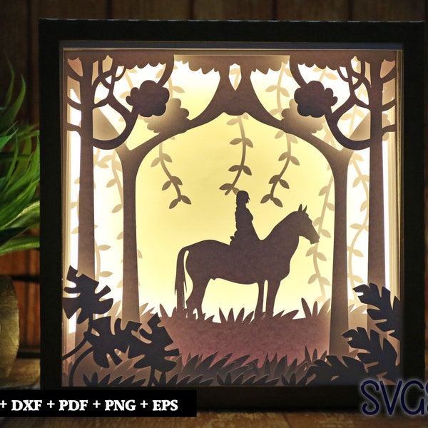 Fairy Riding Horse Paper Cut Light Box Template, 3D 8x8, 12x12, 9x9 Square Shadow Box SVG, Cricut, Silhouette DIY Fairy Riding Horse Paper Cut Light Box Template, 3D 8x8, 12x12, 9x9 Square Shadow Box SVG, Cricut, Silhouette DIY
