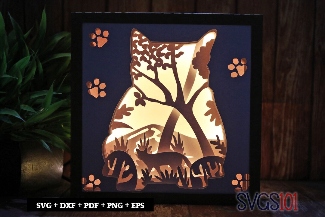 Big Cat Paper Cut Light Box Template 3D 8x8 12x12 9x9 - Etsy