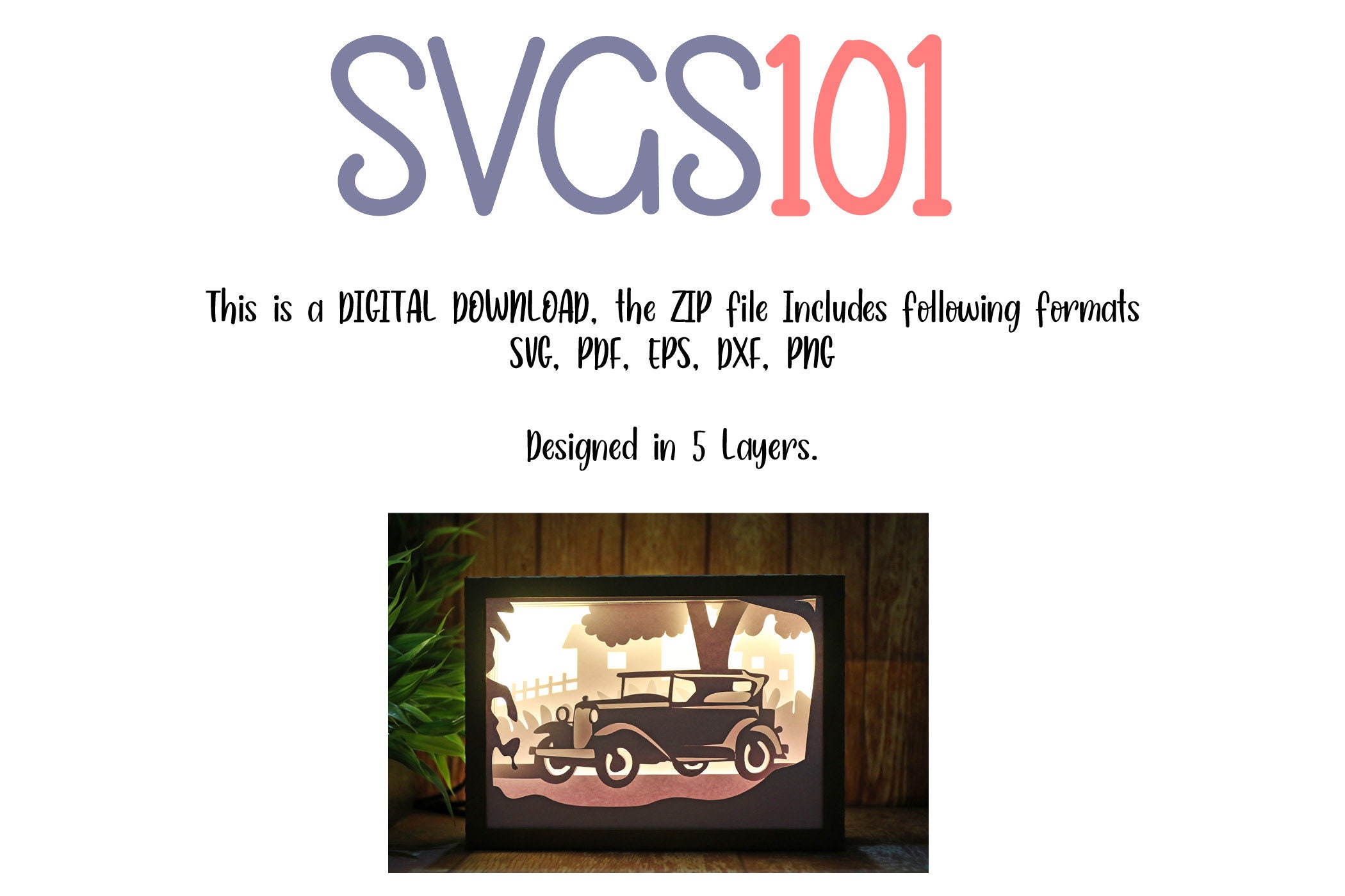 Antique Car Paper Cut Light Box Template 3D 5x7 Shadow Box - Etsy