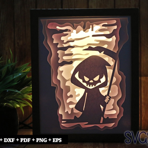Grim Reaper Paper Cut Light Box Template, 3D 8x10 Shadow Box SVG, Cricut, Silhouette DIY
