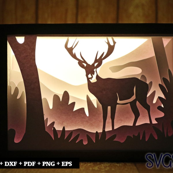 Deer in Jungle Paper Cut Light Box Template, 3D 5x7 Shadow Box SVG, Cricut, Silhouette DIY Deer in Jungle Paper Cut Light Box Template, 3D 5x7 Shadow Box SVG, Cricut, Silhouette DIY