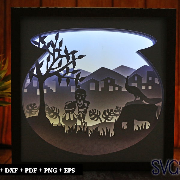 Lord Krishna Paper Cut Light Box Template, 3D 8x8, 12x12, 9x9 Square Shadow Box SVG, Cricut, Silhouette DIY Lord Krishna Paper Cut Light Box Template, 3D 8x8, 12x12, 9x9 Square Shadow Box SVG, Cricut, Silhouette DIY