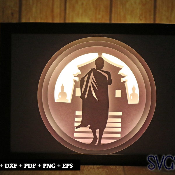 Buddha Statue Paper Cut Light Box Template, 3D 5x7 Shadow Box SVG, Cricut, Silhouette DIY
