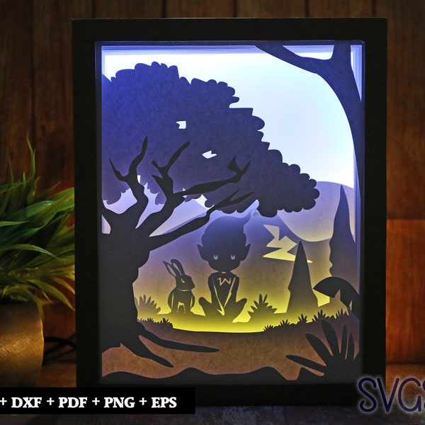 Elf with Bunny Paper Cut Light Box Template, 3D 8x10 Shadow Box SVG, Cricut, Silhouette DIY Elf with Bunny Paper Cut Light Box Template, 3D 8x10 Shadow Box SVG, Cricut, Silhouette DIY