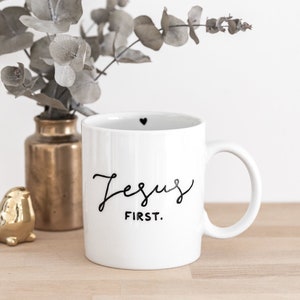 Jesus first Tasse Name personalisiert Geschenk christlich handbemalt Becher keine