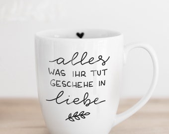 Tasse Jahreslosung 2024 Becher • Alles was ihr tut geschehe in Liebe • Name personalisiert Handlettering handbemalt Bibelvers christlich