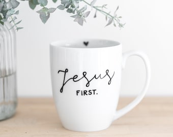 Jesus first Tasse • Name personalisiert Geschenk christlich handbemalt Becher