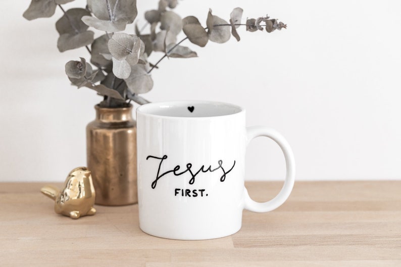 Jesus first Tasse Name personalisiert Geschenk christlich handbemalt Becher keine