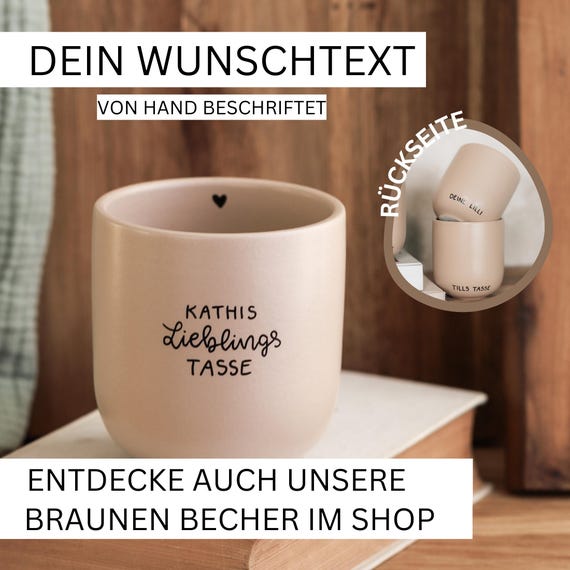 Personalisierte Tasse Mit Wunschtext, Weiß Gesprenkelt, Dein Text Und Name, Von Hand Beschriftet, Hochwertige Keramikware Aus Portugal,360ml