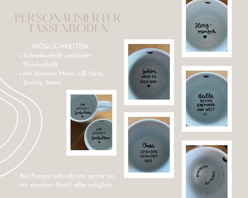 Tasse personalisiert innen und außen mit Wunschtext Tassenboden Becher Name handbemalt Bild 2