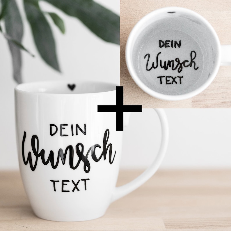 Tasse personalisiert innen und außen mit Wunschtext Tassenboden Becher Name handbemalt Bild 1