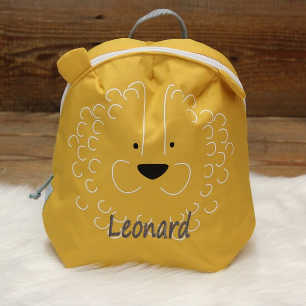 Lässig kindergarten backpack embroidered with name, personalized with name, Lässig lion backpack for children, lion bag for kindergarten