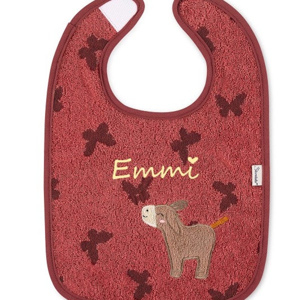 Sterntaler bib donkey Emmily embroidered with name, butterflies, bib personalized, gift for birth, christening gift, baby shower,