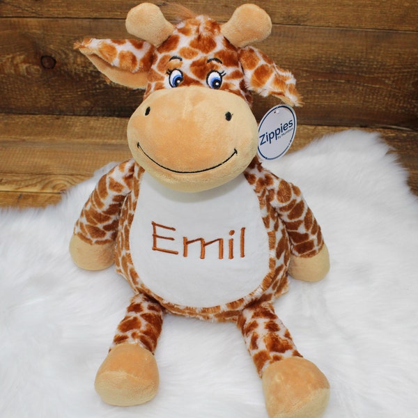 Kuscheltier Giraffe personalisiert mit Namen und Daten, Bester Freund bestickt mit Namen, Giraffe mit Namen bestickt, Baby Geburtsgeschenk