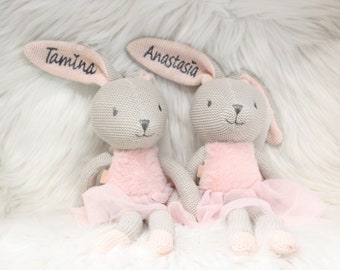 BESTICKT ! Kuscheltier Schmusetier Hase mit Namen bestickt, Babygeschenk zur Geburt, personalisierte Geschenke für Babys, Hase mit Namen,