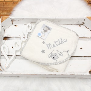 Sterntaler Sheep Stanley, baby bath towel, hooded towel 100 x 100 cm embroidered with name, natural/gray, birth gift, christening gift, baby shower