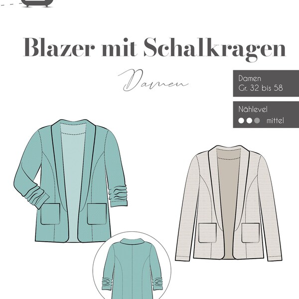 Schnittmuster Blazer mit Schalkragen Damen Fadenkäfer