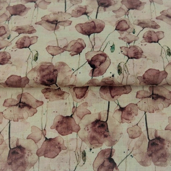 Viskose-Leinen Blumen beige