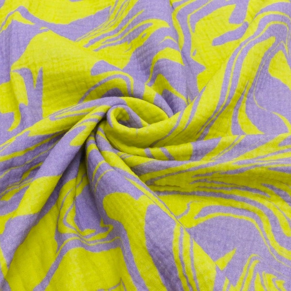 Musselin marmoriert lila/gelb