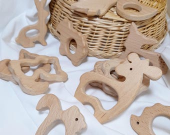 Houten hanger, bijtring van beukenhout, babycadeau, zelfgemaakte ketting, keuze uit vele ontwerpen voor kinderen, knutselmateriaal, dieren, knutselbenodigdheden