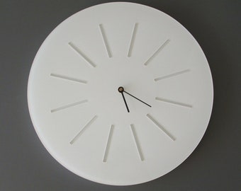 White design wall clock with rays decoration - 40 cm Ø, discreetly simple, modern, minimalist