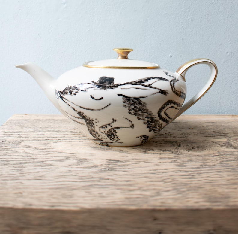 Hand-painted teapot porcelain pot vintage, kitchen decoration tea service image 1