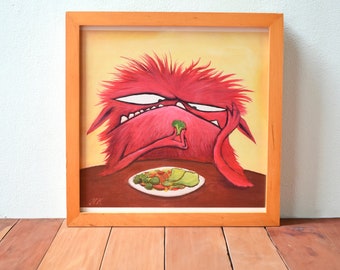 Digitaldruck Brokkoli Monster Druck 21 x 21 cm, Kunstdruck Rotes Monster Salt Küchendeko