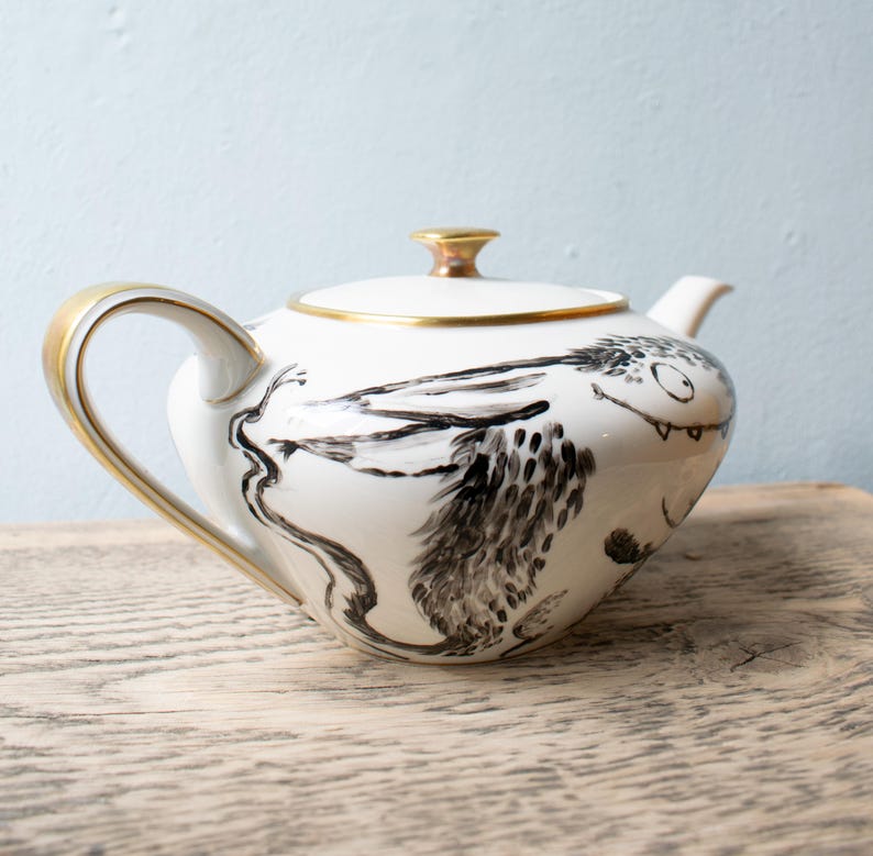 Hand-painted teapot porcelain pot vintage, kitchen decoration tea service image 8