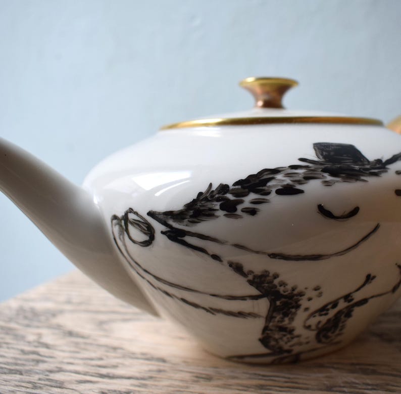 Hand-painted teapot porcelain pot vintage, kitchen decoration tea service image 6