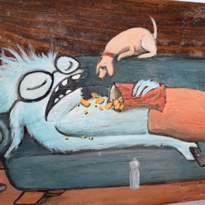 Monster auf der Couch Treibholz handbemalt Schlafendes Monster auf einem Sofa Rustikale Deko Wohnzimmer Bild 10