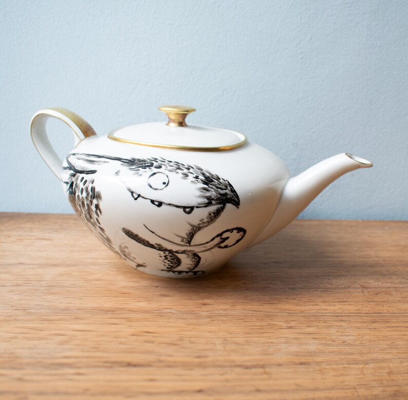 Hand-painted teapot porcelain pot vintage, kitchen decoration tea service image 4