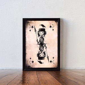 Dame Spielkartenmotiv Pik Dame Tusche - Digitaldruck Illustration Print 15cm x 20cm