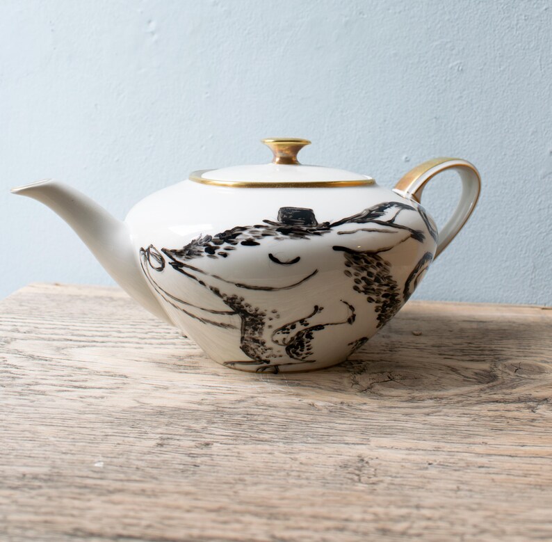 Hand-painted teapot porcelain pot vintage, kitchen decoration tea service image 10