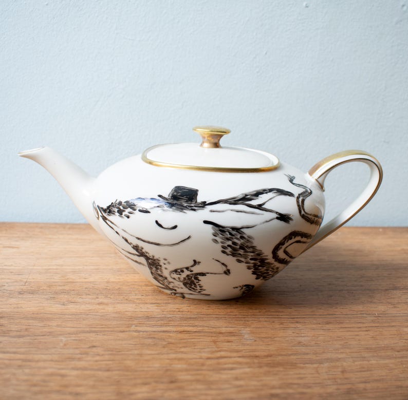 Hand-painted teapot porcelain pot vintage, kitchen decoration tea service image 3