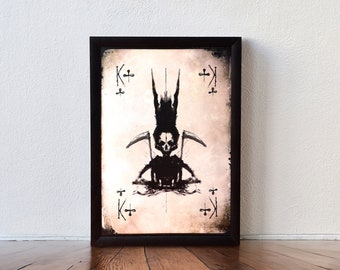 Spielkarte Druck Der Tod Kreuz König  - Tuschezeichnung Print König Totenkopf vintage Digitaldruck Gothic Deko