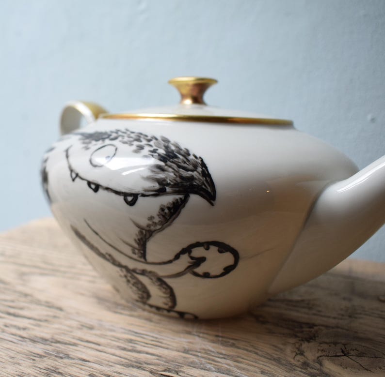 Hand-painted teapot porcelain pot vintage, kitchen decoration tea service image 9