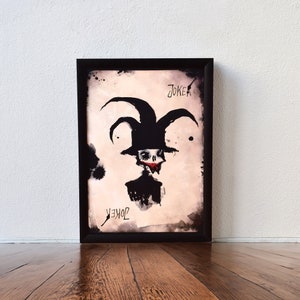 Joker Spielkarte Motiv Schwarz Tusche Illustration Druck 15 x 20
