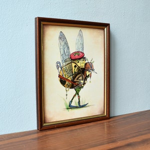 Flieger Rucksack Knopf Illustration Print Digitaldruck Druck,Flügel, Fantasy, Zeichnung, Kleiner Mann, Bilddeko, Wanddeko Bild 2